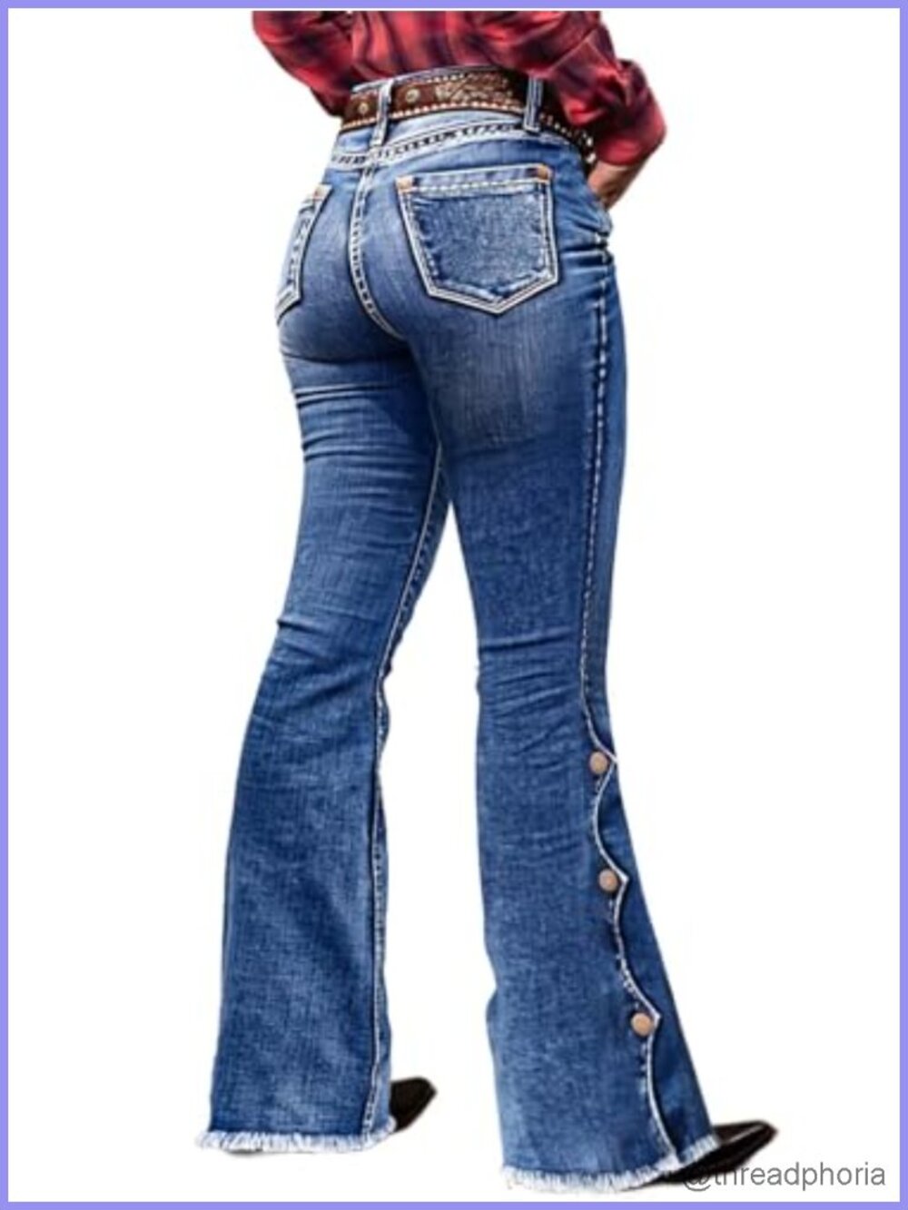 Women's High Stretch Bootcut Jeans with Button Hem Mid Rise